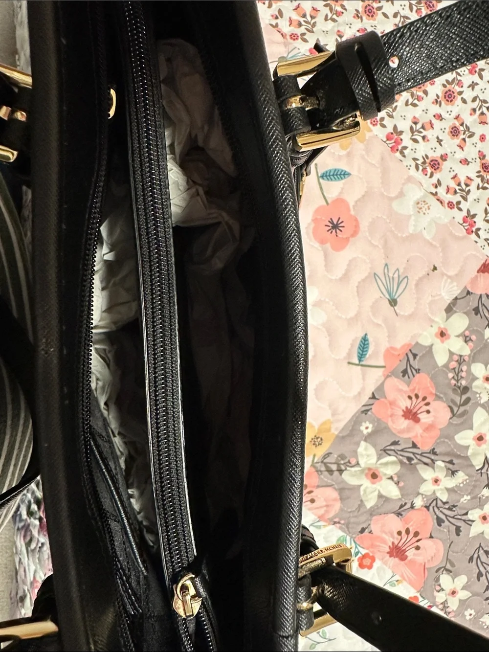 Michael Kors Black Saffiano Tote with Gold MK Accent